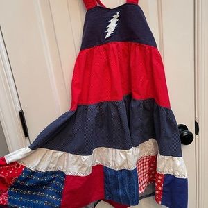 Girls Grateful Dead Handmade sun dress with patchwork & lightning bolt